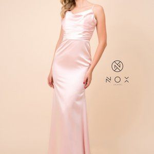 Cowl Neck Sheath Shape Satin Prom Dress NXC302